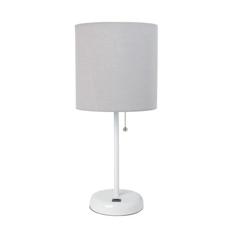 DIAMOND SPARKLE White Stick & Fabric Shade Lamp with USB charging port, Gray DI2519837